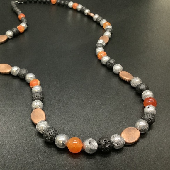 Boho 💥 Druzy, Lava, Jasper, Copper Bead Necklace - Picture 8 of 11